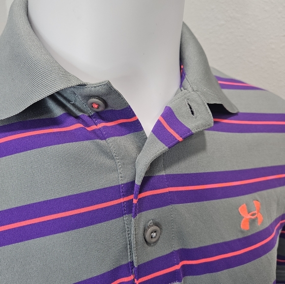 UnderArmour loose fit striped Polo men's medium - Picture 2 of 8